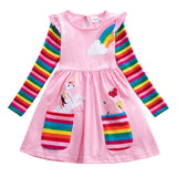 Unicorn Flowers Appliqu¡§| Rainbow Long Sleeve Dress