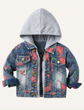 Children's Dinosaur Print Denim Hooded Jacket