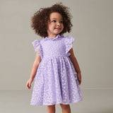 Purple Flower Embroidered Short Sleeve Dress