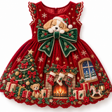 Lucky Sale-Children's Christmas bow gift sleeping puppy dress