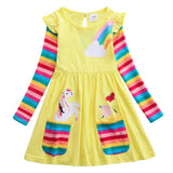 Unicorn Flowers Appliqu¡§| Rainbow Long Sleeve Dress