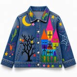 Lucky Sale-Children's Colorful Halloween Castle, Moon, and Spiderweb Jacket