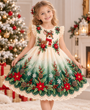 Lucky Sale-Children's colorful reindeer and squirrel dress with Christmas hat