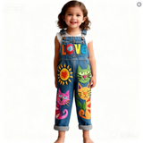 Lucky Sale-Children's colorful cat and flower overalls