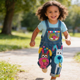 Lucky sale-Children's colorful cartoon fuzzy puppy-pattern overalls