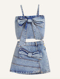 Girls' Denim Suit Two-Piece Set of Suspenders and Short Skirts