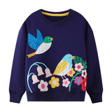 Bird Flower Appliqu¡§| round Neck Sweater