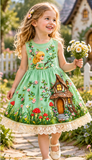 Lucky Sale-Children's colorful cartoon house mushroom girl flower dress
