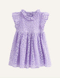Purple Flower Embroidered Short Sleeve Dress