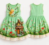 Lucky Sale-Children's colorful cartoon house mushroom girl flower dress