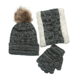 Pom Pom Hat Scarf Gloves Three-Piece Set