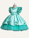 Girl's Gown Satin Bow Puffy Mesh Princess Dress