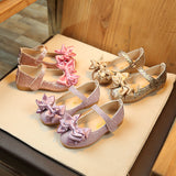 Princess Shoes Girl's Nude Shoes Bright Leather Bow Flat Leather Shoes