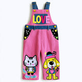 Lucky Sale-Children's "LOVE" Cat & Dog Print Overalls