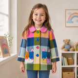 Lucky sale-Mom and me colorful plaid jacket with cat pattern