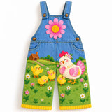 Lucky Sale-Children's hen pattern overalls on the grass