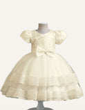 Girls' Dress Dress Embroidered Sequins Bow Short Sleeve Umbrella Princess Dress