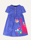 Dinosaur Embroidered Patch Short Sleeve Dress