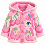 Lucky Sale-Children's pink cherry and little girl pattern coat