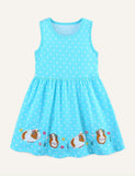 Girl Cute Animal Embroidered Patch Dress