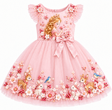 Lucky sale-Children’s colorful dress featuring princesses, small animals, and floral patterns