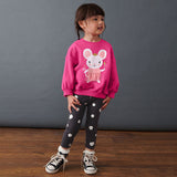 Cute Patch Printed Top Pants Suit