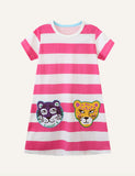 Cute Cartoon Animal Embroidered Patch Short Sleeve Dress