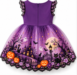 Lucky Sale-Children's purple Halloween Pumpkin Ghost House Dress