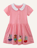 Children's Cartoon Embroidered Lapel Short Sleeve Dress