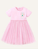 Cartoon Rabbit Embroidered Short Sleeved Gauzy Dress