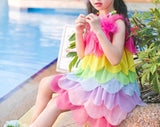 Rainbow Colorful Sleeveless Dress + Necklace