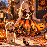 Lucky Sale-Children's Halloween Pumpkin Ghost House Dress