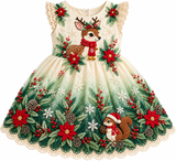 Lucky Sale-Children's colorful reindeer and squirrel dress with Christmas hat