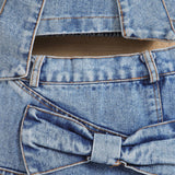Girls' Denim Suit Two-Piece Set of Suspenders and Short Skirts