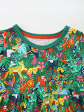 Children's Multicolor Dress with Animal and Botanical Prints