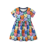 Children's Colorful Cartoon Bow-Print Dress