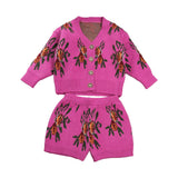 Children's Suit Printed Sweater Cardigan + Shorts