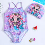 Mermaid Print Swimsuit + Swimming Cap