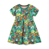 Children's Multicolor Dress with Animal and Botanical Prints