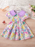 Flower Full Printed Short Sleeve Dress