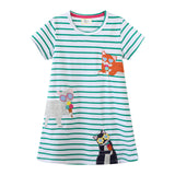 Cute Animal Embroidered Patch Short Sleeve Dress