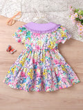 Flower Full Printed Short Sleeve Dress