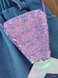 Mermaid T-shirt + Mesh Stitching Denim Skirt + Bag