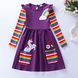 Unicorn Flowers Appliqu¡§| Rainbow Long Sleeve Dress