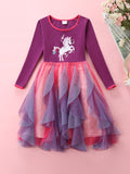 Girls' Long-Sleeved Casual Unicorn Cartoon Embroidery