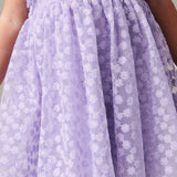 Purple Flower Embroidered Short Sleeve Dress