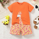 Summer Short Sleeve Giraffe Print Girls' Short-Sleeved Suit