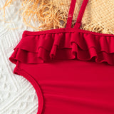 Red One-Piece Girl's Swimsuit