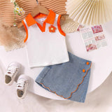 Sleeveless Flower Top + Lace Denim Shorts