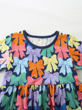 Children's Colorful Cartoon Bow-Print Dress